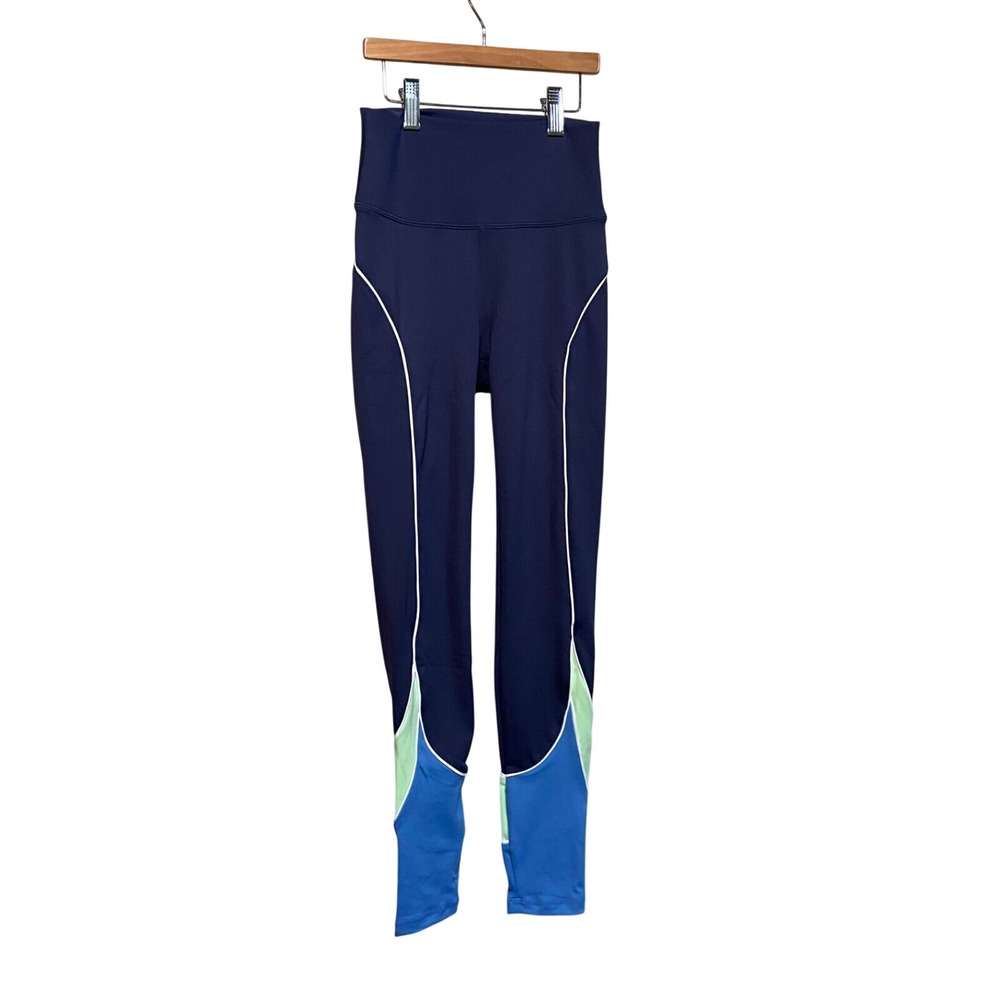 Wilo Racer Trio Legging‎ Navy Mint Blue High Waisted Colorblock XS Gymwear NWT